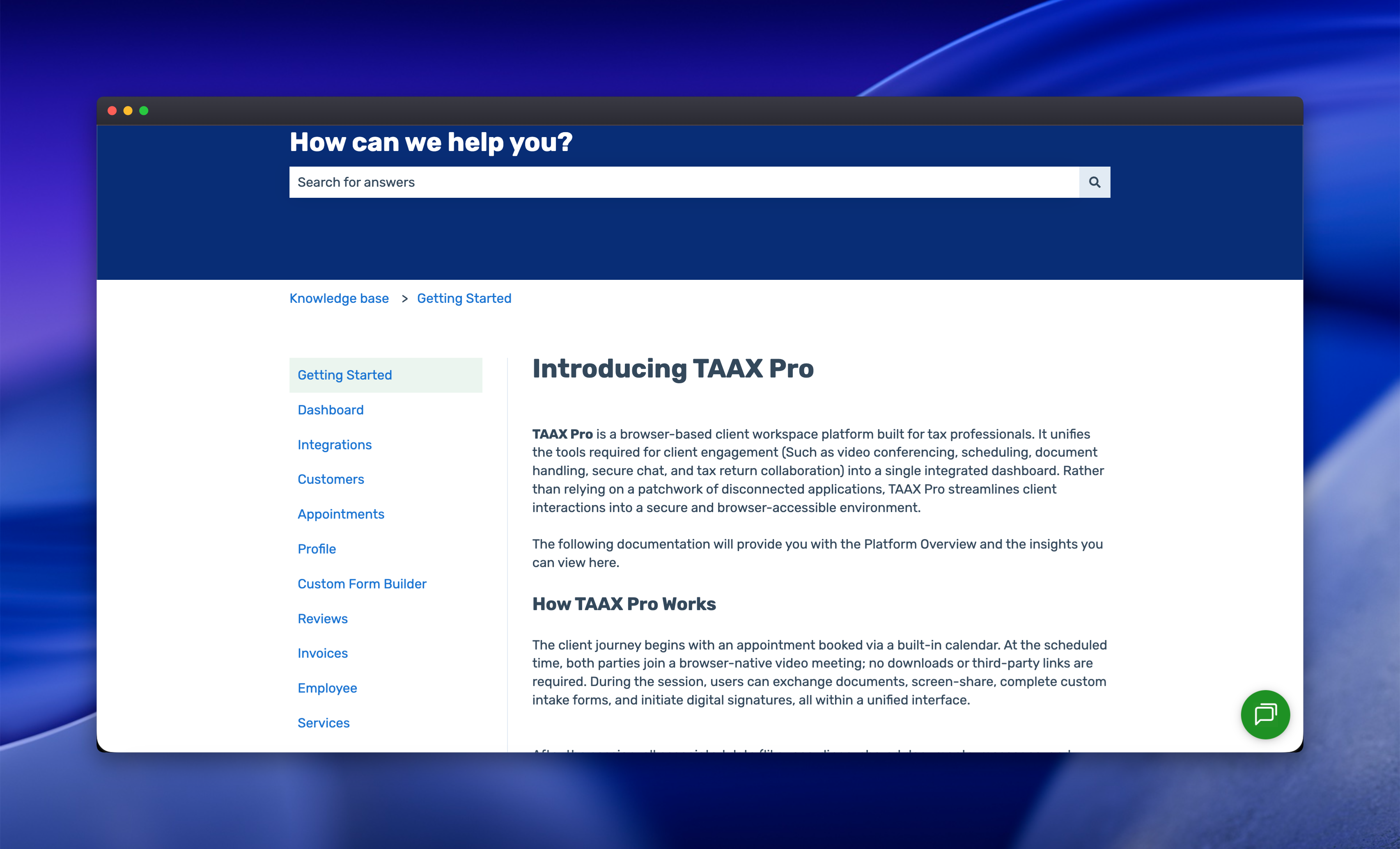 Taax Pro documentation screenshot