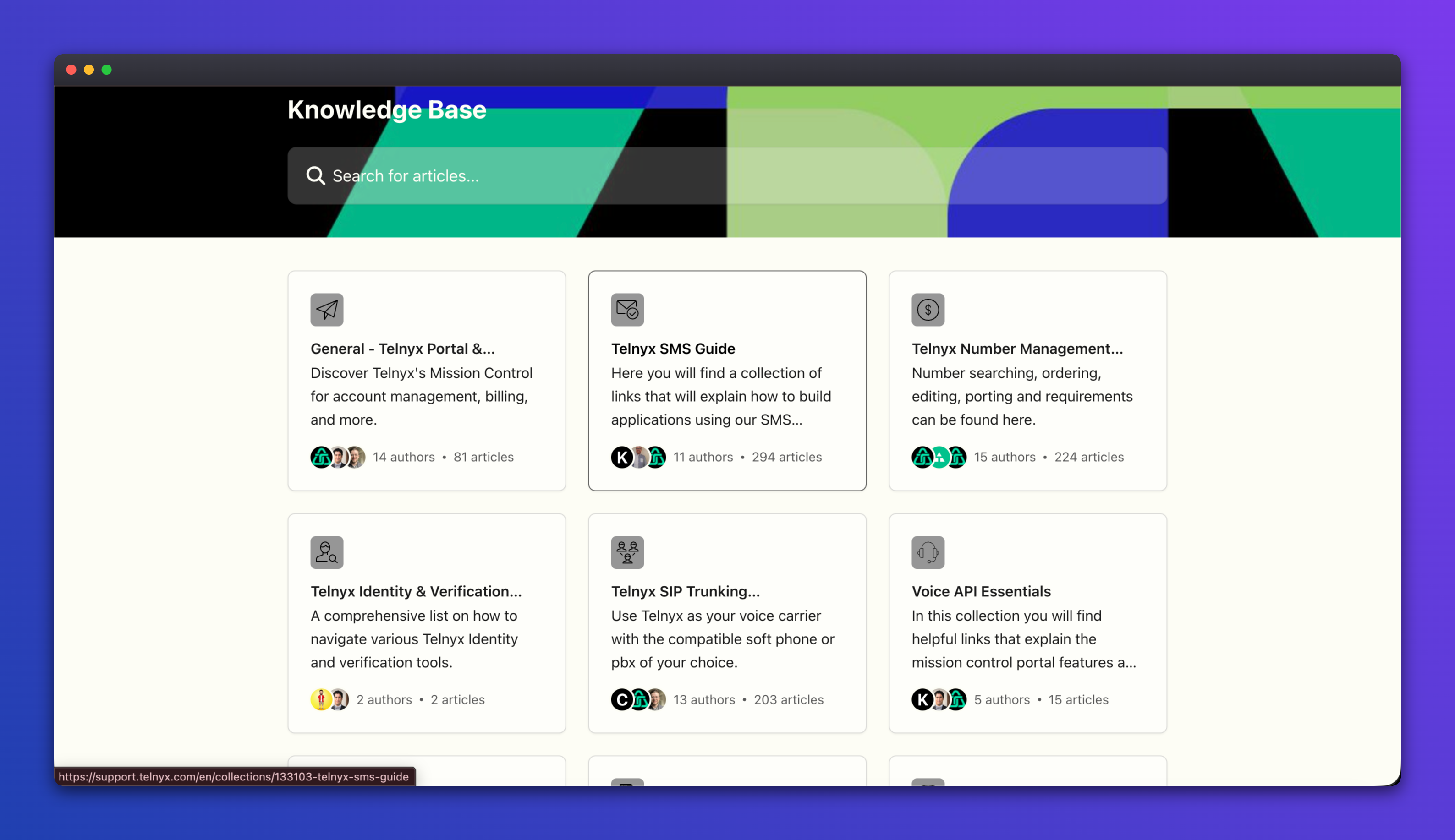 Telnyx documentation screenshot